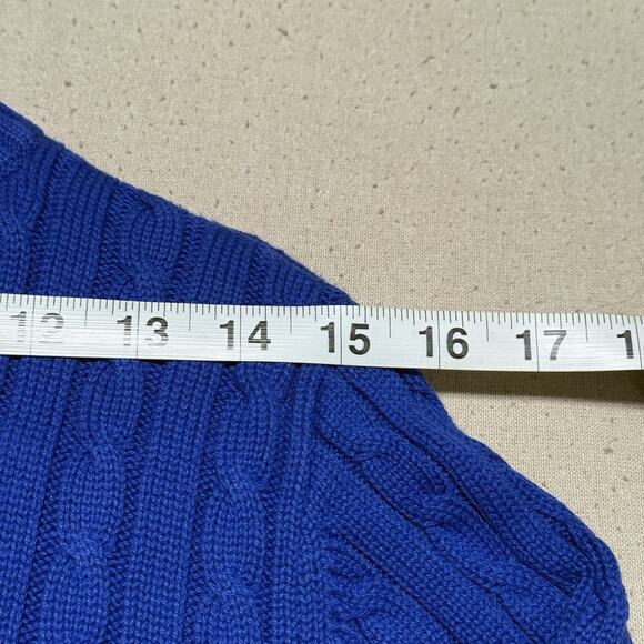 Lauren Ralph Lauren Cable Knit Full Zip Sweater Womens L Blue Cotton Pockets - Picture 7 of 8